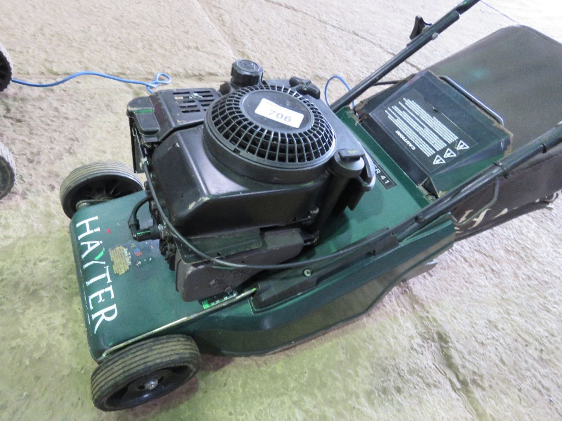 HAYTER HARRIER 41 ROLLER TYPE PETROL ENGINED LAWNMOWER, WITH COLLECTOR. THIS LOT IS SOLD UNDER T