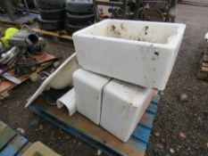 3 X BUTLER SINKS PLUS A BASIN WITH TAP. THIS LOT IS SOLD UNDER THE AUCTIONEERS MARGIN SCHEME, THE