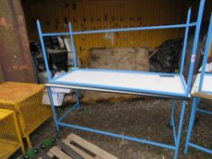2 X METAL FRAMED WORK TABLES: 1.9M X 0.76M WITH A WORK HEIGHT OF 0.9M APPROX. THIS LOT IS SOLD U