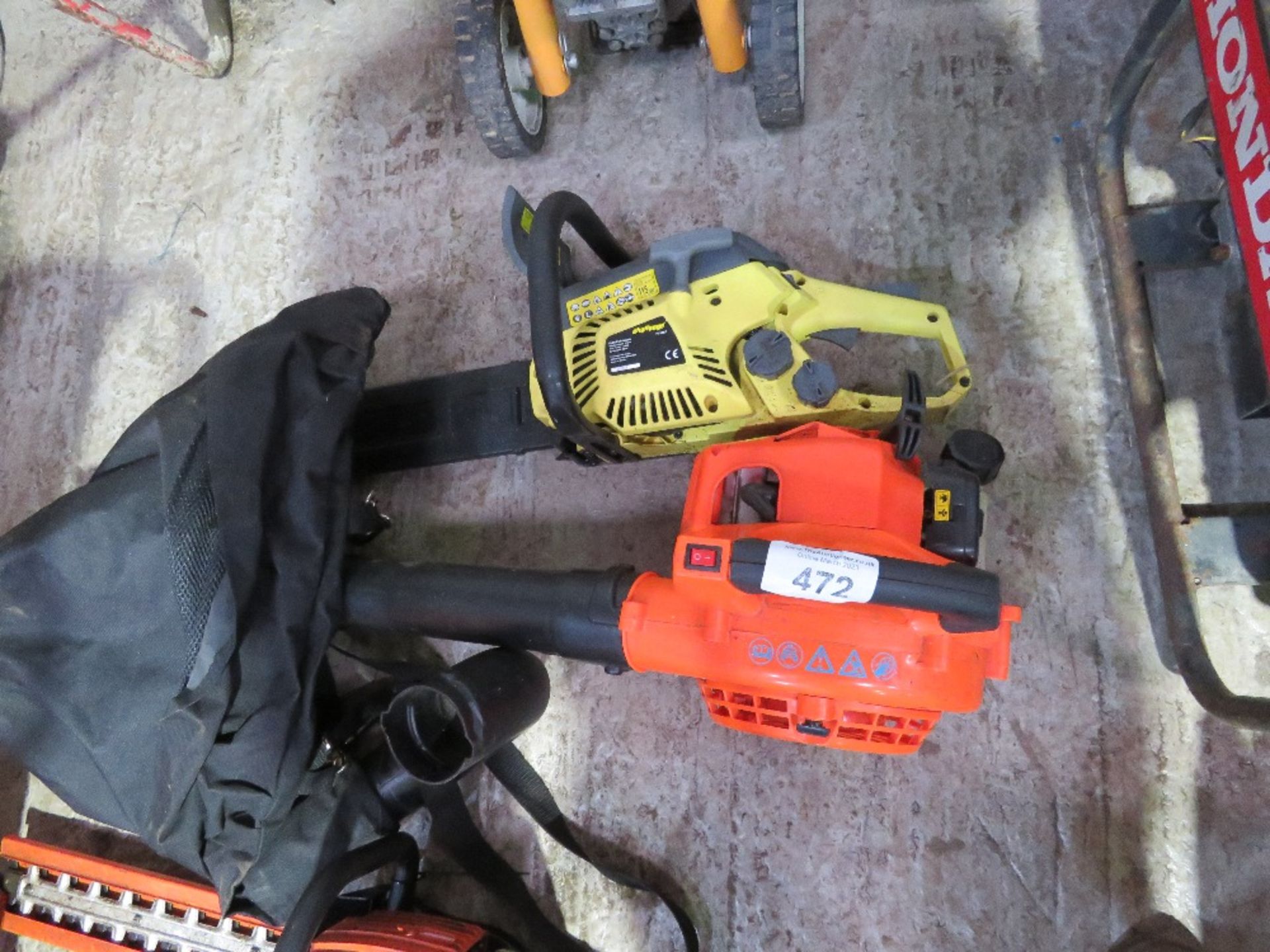 PETROL BLOWER VAC UNIR PLUS A CHALLENGE CHAINSAW. THIS LOT IS SOLD UNDER THE AUCTIONEERS MARGIN S