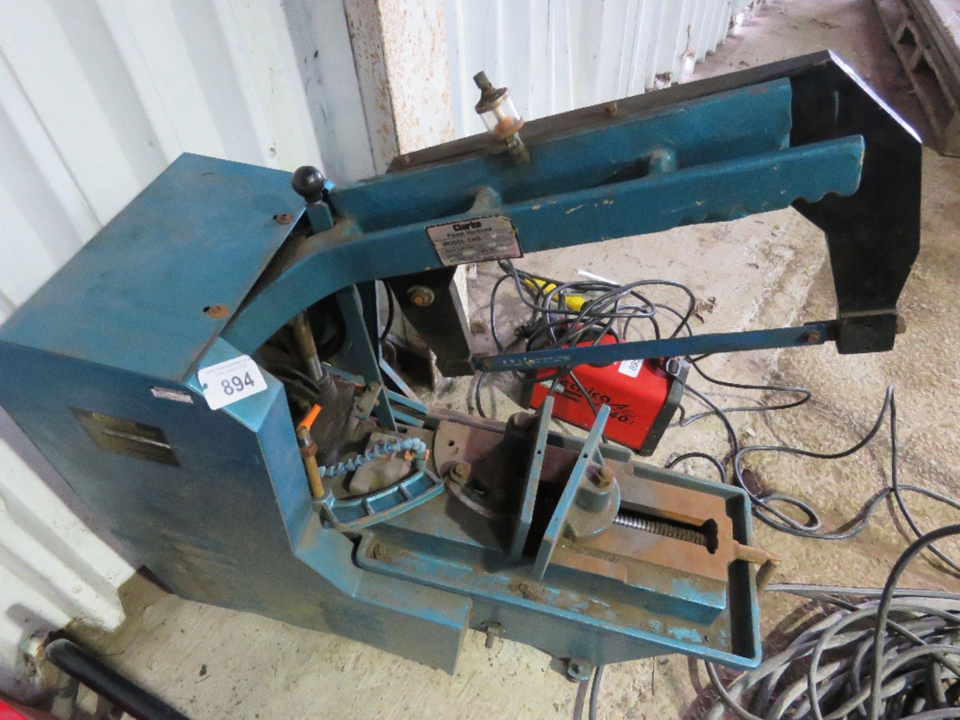 CLARKE CHS 240VOLT POWERED POWER HACKSAW WITH WHEELS. THIS LOT IS SOLD UNDER THE AUCTIONEERS MARG