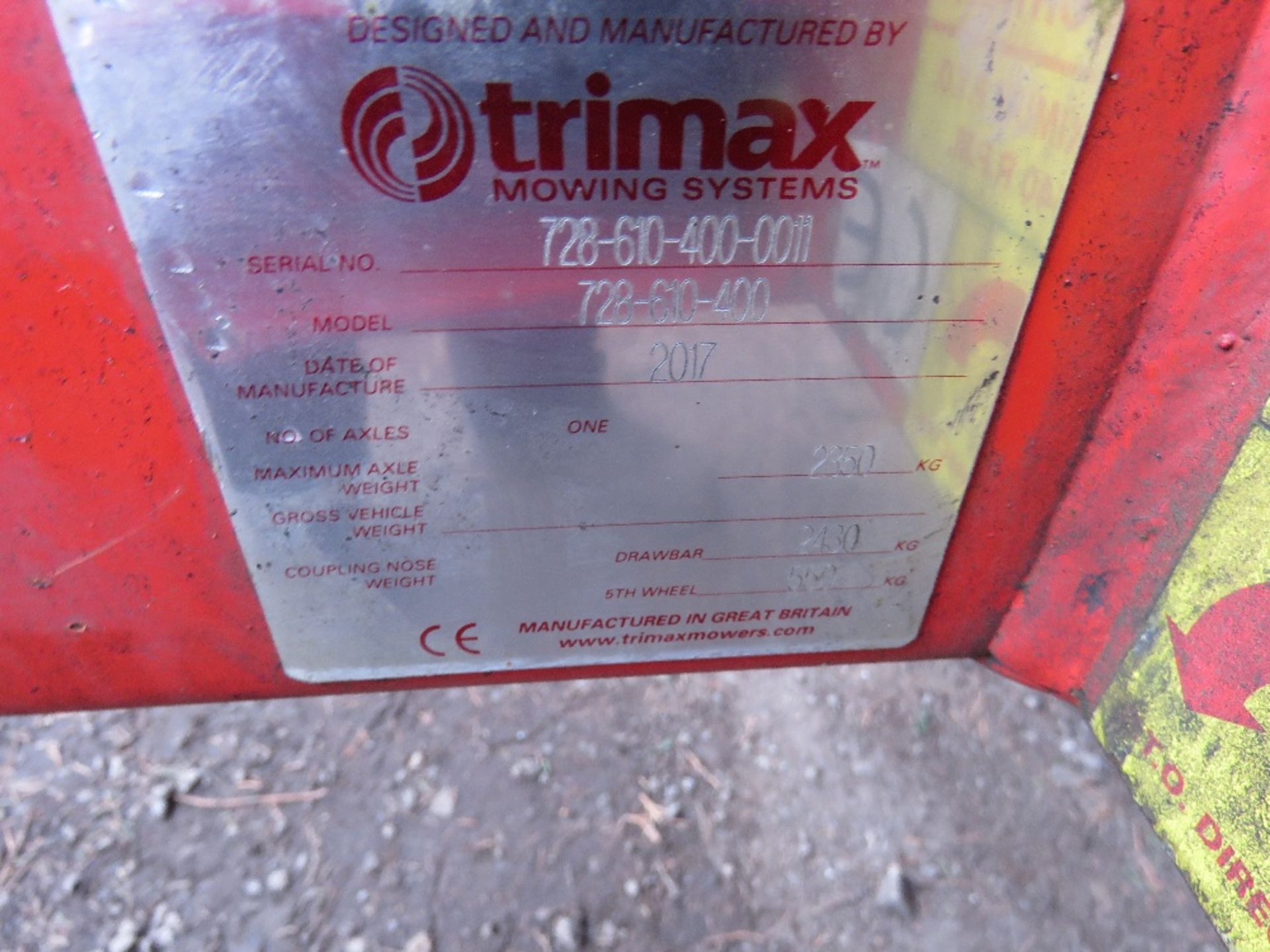 TRIMAX 728-610-400 BATWING TYPE ROLLER MOWER, YEAR 2017. PEGASUS S3 HEADS. NB: REQUIRES REPAIR TO CH - Image 9 of 14