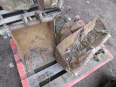 3 X MINI EXCAVATOR DIGGER BUCKETS, 30MM PINS APPROX.