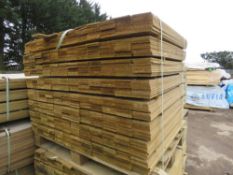 2 X PALLETS OF TREATED HIT AND MISS FENCE CLADDING BOARDS 0.83M LENGTH X 100MM WIDTH APPROX.