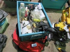 TOOL BAG PLUS A BOX OF ASSORTED CONSTRUCTION ITEMS. THIS LOT IS SOLD UNDER THE AUCTIONEERS MARGI