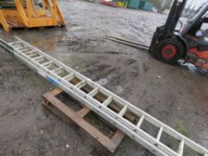 2 STAGE ALUMINIUM LADDER, 14FT CLOSED LENGTH APPROX. THIS LOT IS SOLD UNDER THE AUCTIONEERS MARGI