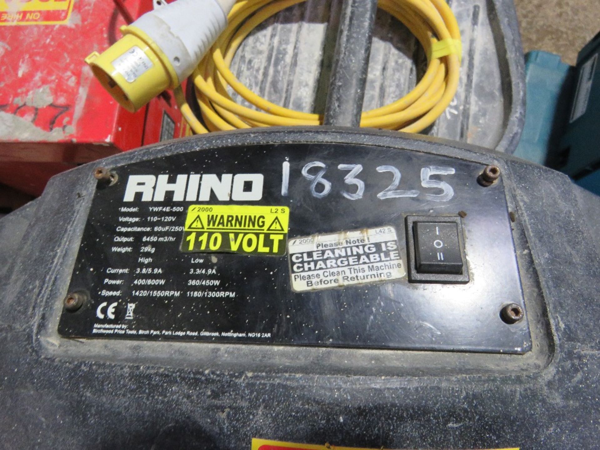 LARGE SIZED RHINO FAN, 110VOLT. - Image 2 of 3