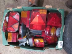 BOX OF ASSORTED TRAILER LIGHTS.