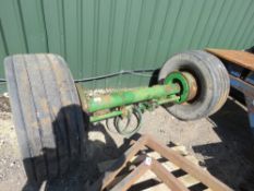 HEAVY DUTY TRAILER AXLE ON SUPER SINGLE WHEELS WITH HYDRAULIC BRAKING SYSTEM. THIS LOT IS SOLD UN