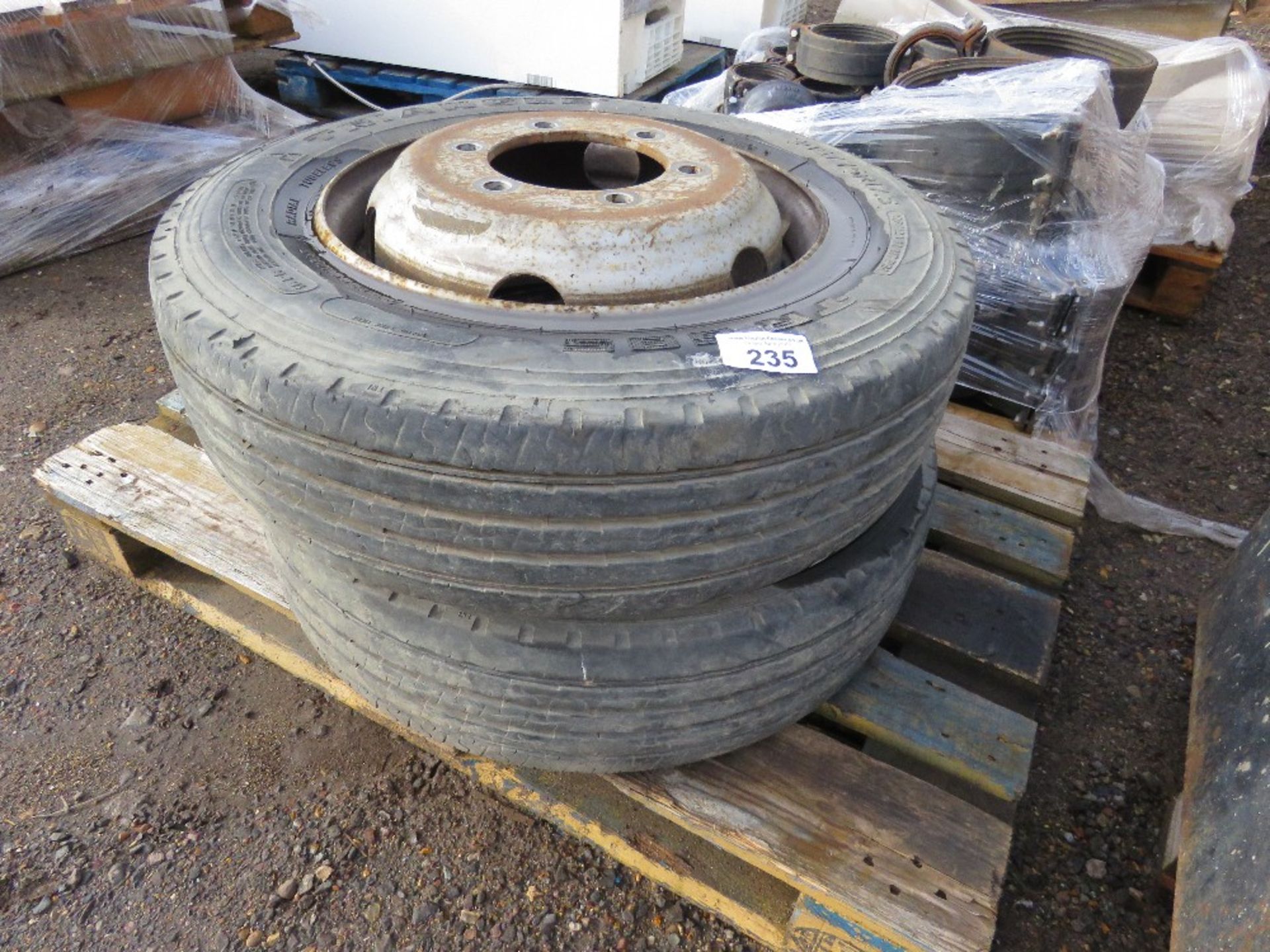 2 X LORRY WHEELS AND TYRES, 6 STUD, 205/75R17.5.