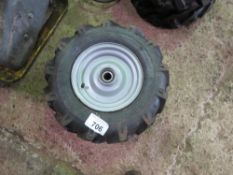 2NO WHEELS AND TYRES: 4.00-8 CLEATED PATTERN, UNUSED. THIS LOT IS SOLD UNDER THE AUCTIONEERS MARG