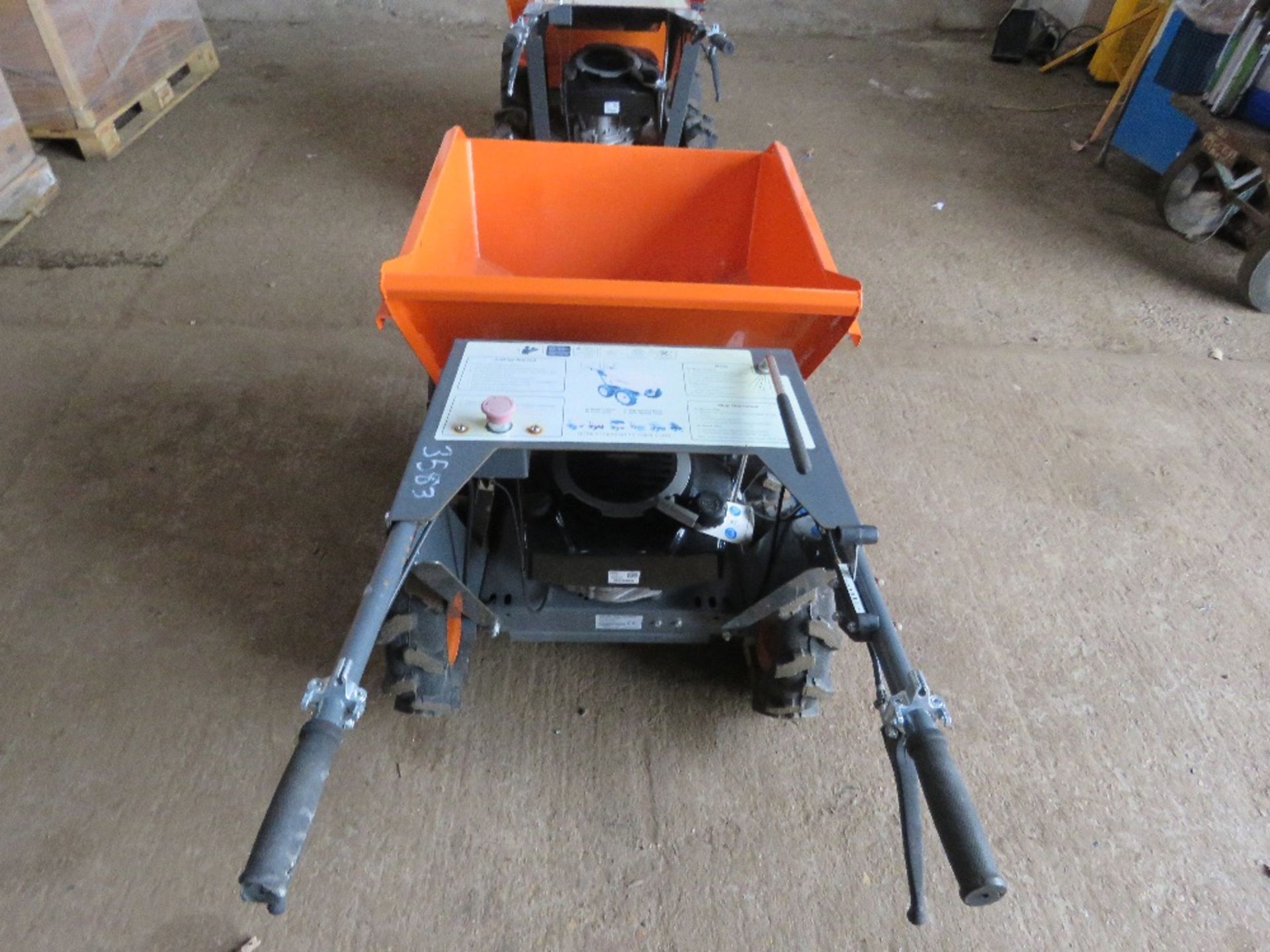 PETROL ENGINED POWER BARROW DUMPER, UNUSED. WHEN TESTED WAS SEEN TO RUN AND DRIVE. - Image 2 of 6