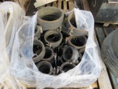 PALLET CONTAINING CAST IRON PIPE COUPLINGS: 82NO 100MM AND 4 X 150MM PLUS 4 X 225MM DIAMETER APPROX.