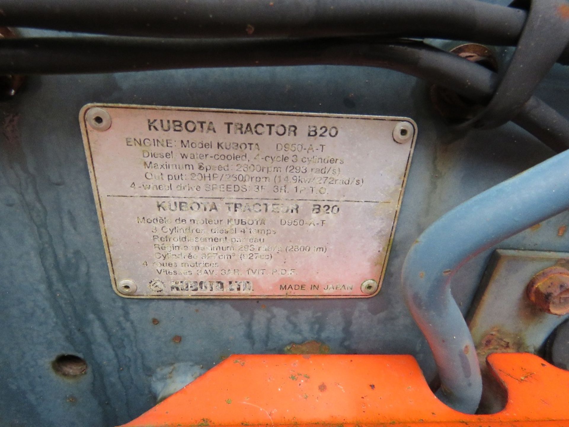 KUBOTA B20 4WD COMPACT LOADER TRACTOR WITH BACKHOE DIGGER. HYDRASTATIC DRIVE. 969 REC HOURS. WHEN TE - Image 11 of 13
