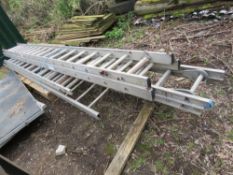 PALLET CONTAINING 3NO 2 STAGE LADDERS PLUS A LADDER SECTION: INCLUDES 4.5M AND 5.25M CLOSED LENGTH L