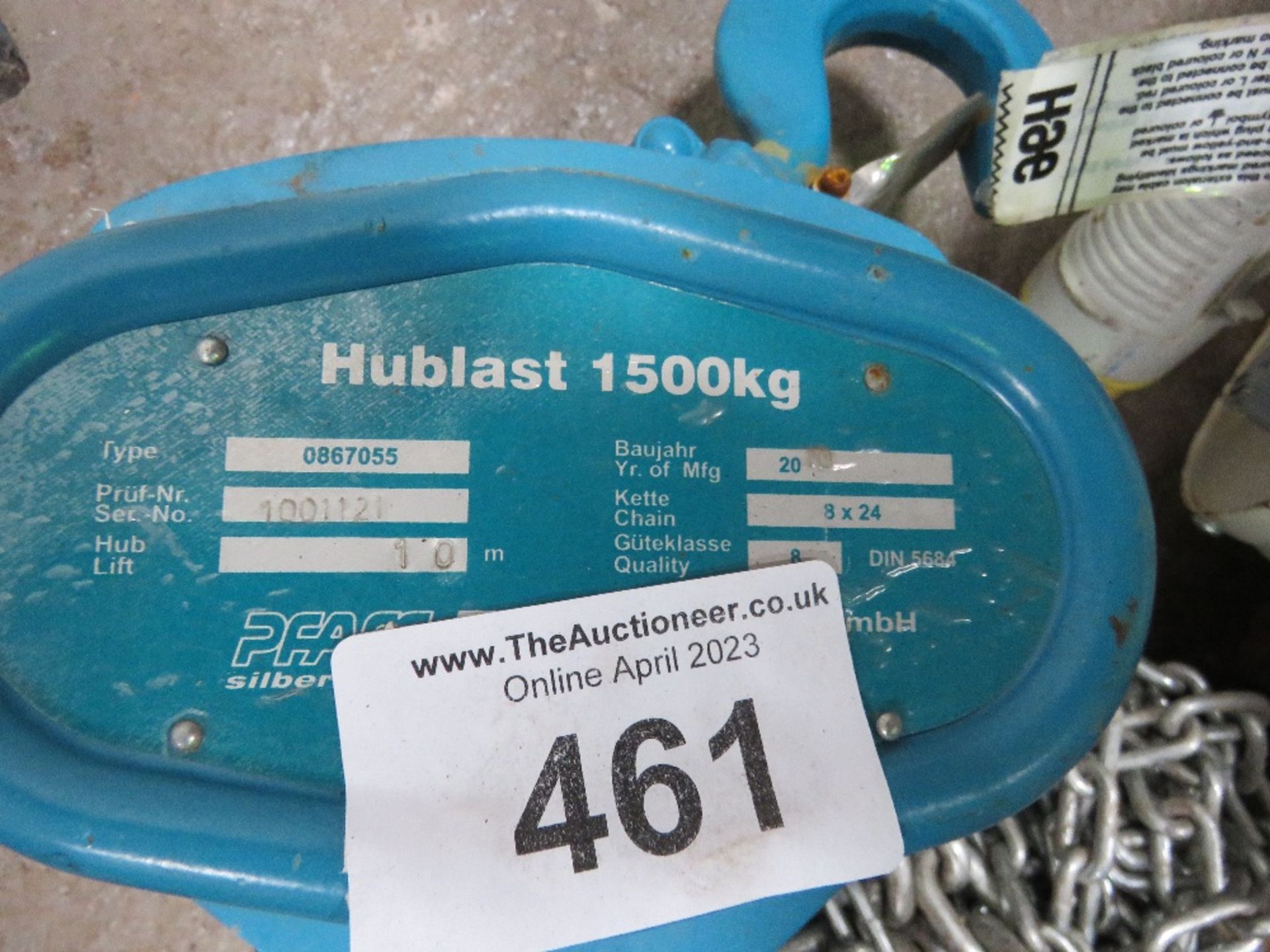 HUBLAST 1500KG CHAIN HOIST, LITTLE USED. THIS LOT IS SOLD UNDER THE AUCTIONEERS MARGIN SCHEME, TH - Image 2 of 5