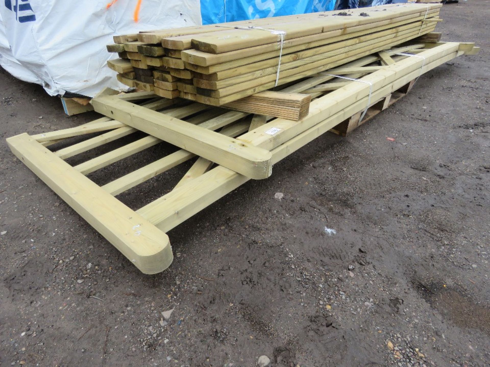 2 X WOODEN FIELD GATES: 3.3M AND 4.2M LENGTH APPROX.