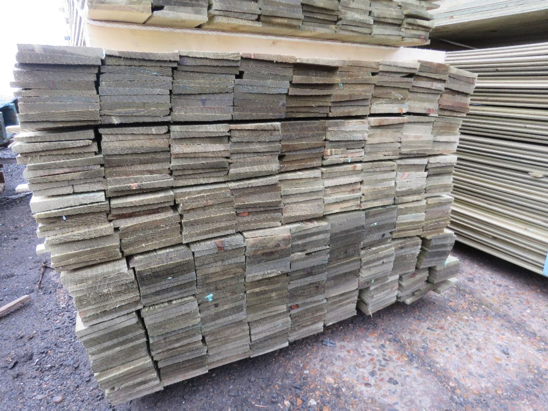 LARGE PACK OF TREATED FEATHER EDGE CLADDING BOARDS, MAJORITY ARE 1.83M LENGTH X 100MM WIDTH APPROX. - Image 2 of 3