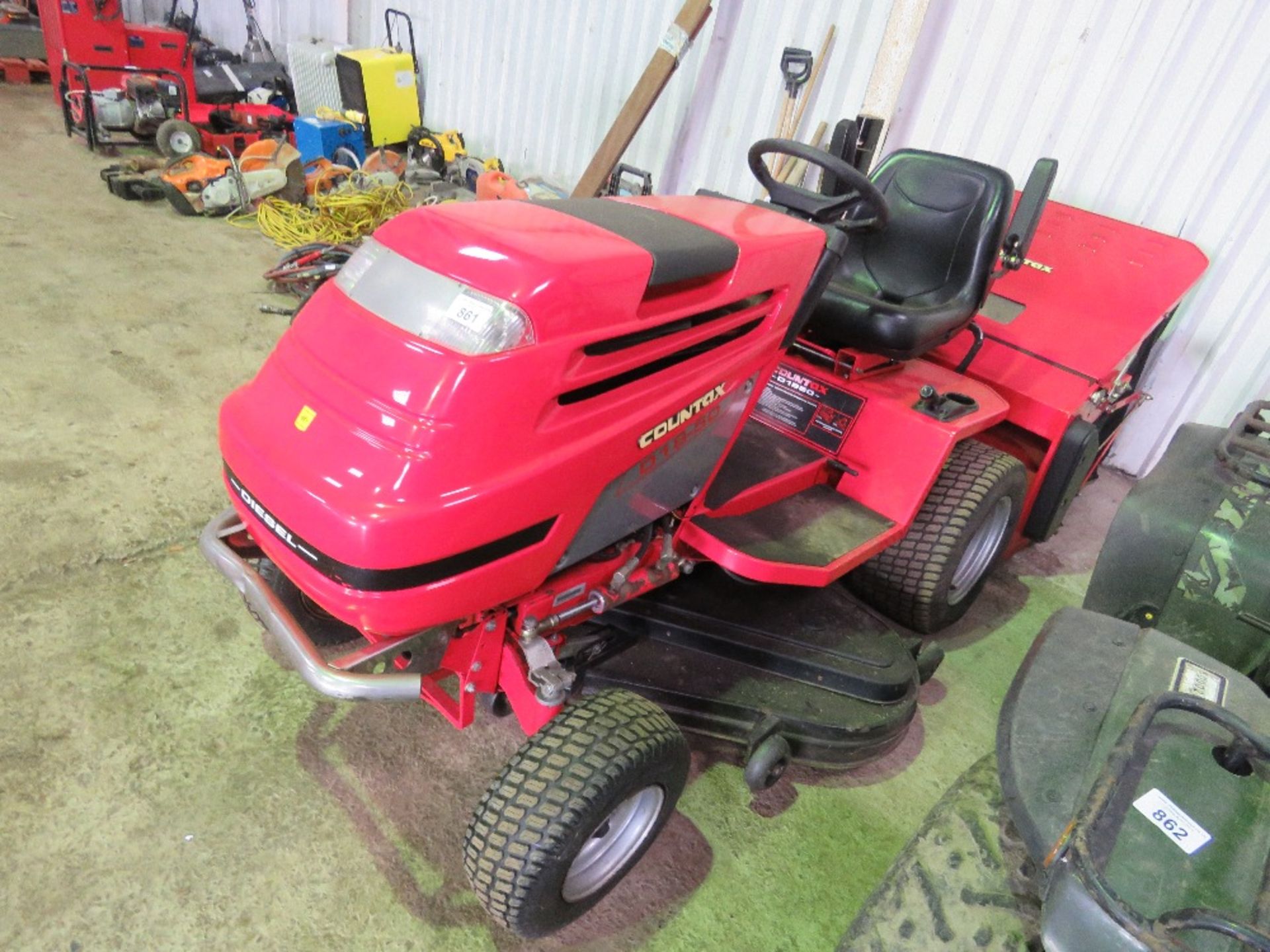 COUNTAX D1850 DIESEL ENGINED RIDE ON MOWER WITH REAR COLLECTOR AND ELECTRIC HEIGHT CONTROL. 292 REC