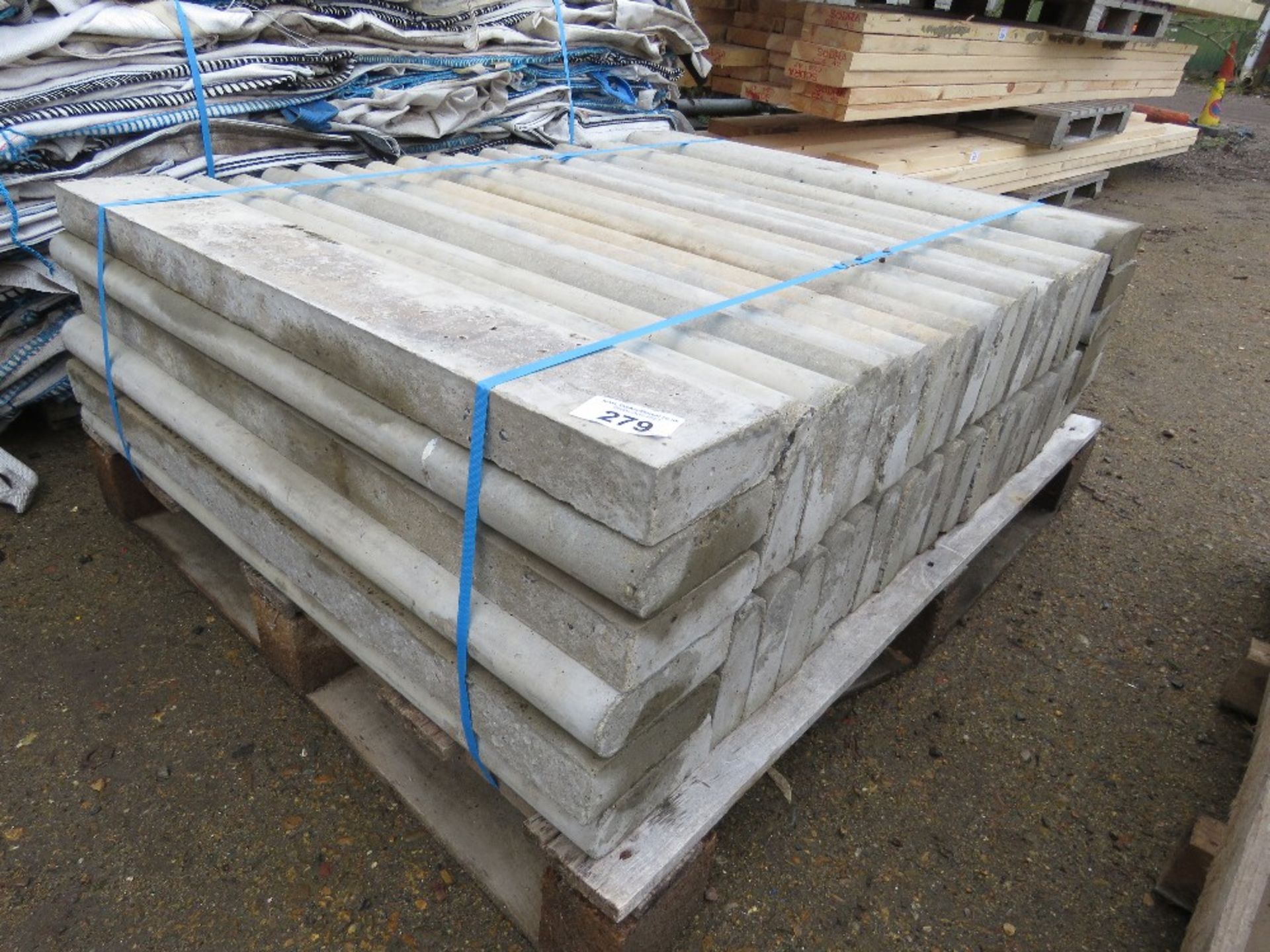 PALLET CONTAINING 44NO BULL NOSED CONCRETE EDGING KERBS, 36" X 6" X 2" APPROX.