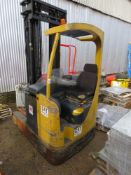 CAT BATTERY POWERED REACH TRUCK WITH CHARGER, DIRECT FROM COMPANY LIQUIDATION. SEEN TO LIFT AND LOW