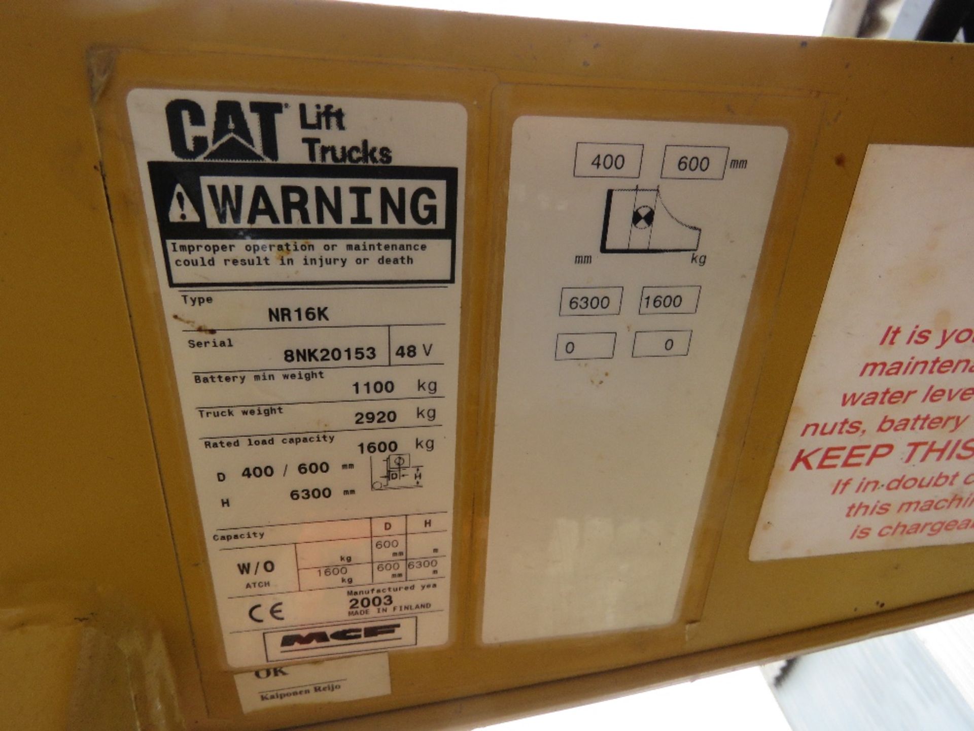 CAT BATTERY POWERED REACH TRUCK WITH CHARGER, DIRECT FROM COMPANY LIQUIDATION. SEEN TO LIFT AND LOW - Image 9 of 9