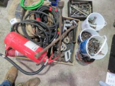 3NO BOXES PLUS 4NO BUCKETS OF ASSORTED HOSES, TOOLS AND FIXINGS ETC. THIS LOT IS SOLD UNDER THE A
