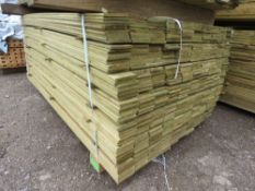 LARGE PACK OF TREATED HIT AND MISS FENCE TIMBER CLADDING BOARDS, 1.74M LENGTH X 100MM WIDTH APPROX