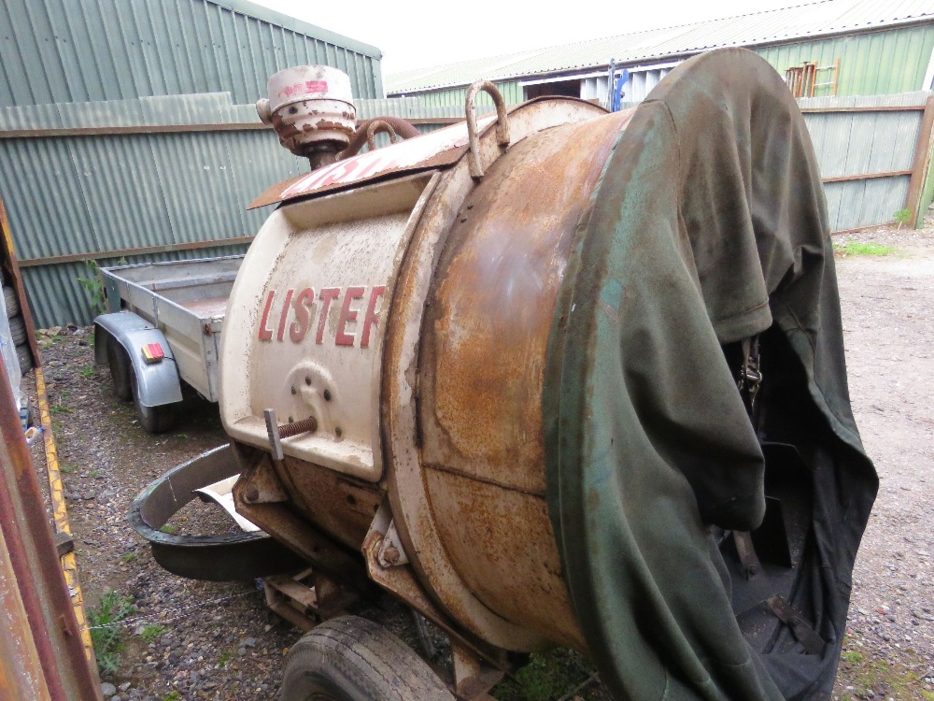 LISTER DIESEL ENGINED GRAIN FAN ON A TOWED CHASSIS, 4 CYLINDER LISTER ENGINE. DIRECT EX FARM HAVING - Image 7 of 10
