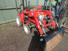 YANMAR YM1510D 4WD COMPACT TRACTOR WITH V1 FOREND LOADER PLUS A BALL HITCH TRAILER FRAME. SHOWING 22