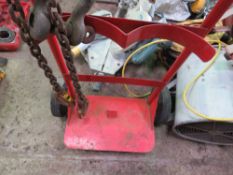 FIRE BELL TROLLEY PLUS A TWIN LEGGED LIFTING CHAIN, 3FT LENGTH APPROX. THIS LOT IS SOLD UNDER THE