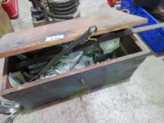 WOODEN TOOL BOX OF SUNDRIES. THIS LOT IS SOLD UNDER THE AUCTIONEERS MARGIN SCHEME, THEREFORE NO V