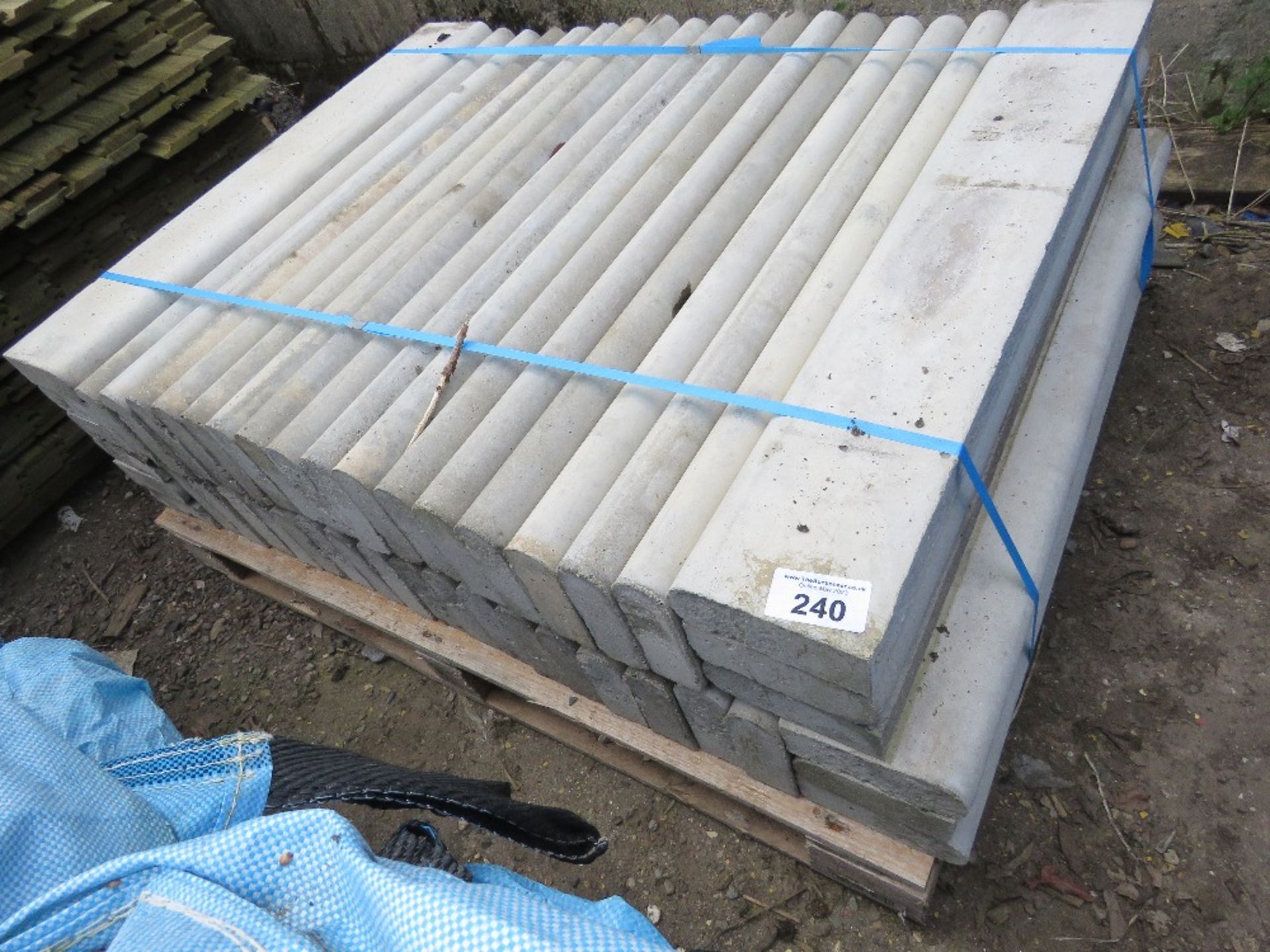 PALLET CONTAINING APPROXIMATELY 45NO BULL NOSE EDGING KERBS, 3FT X 6" X 2" APPROX.