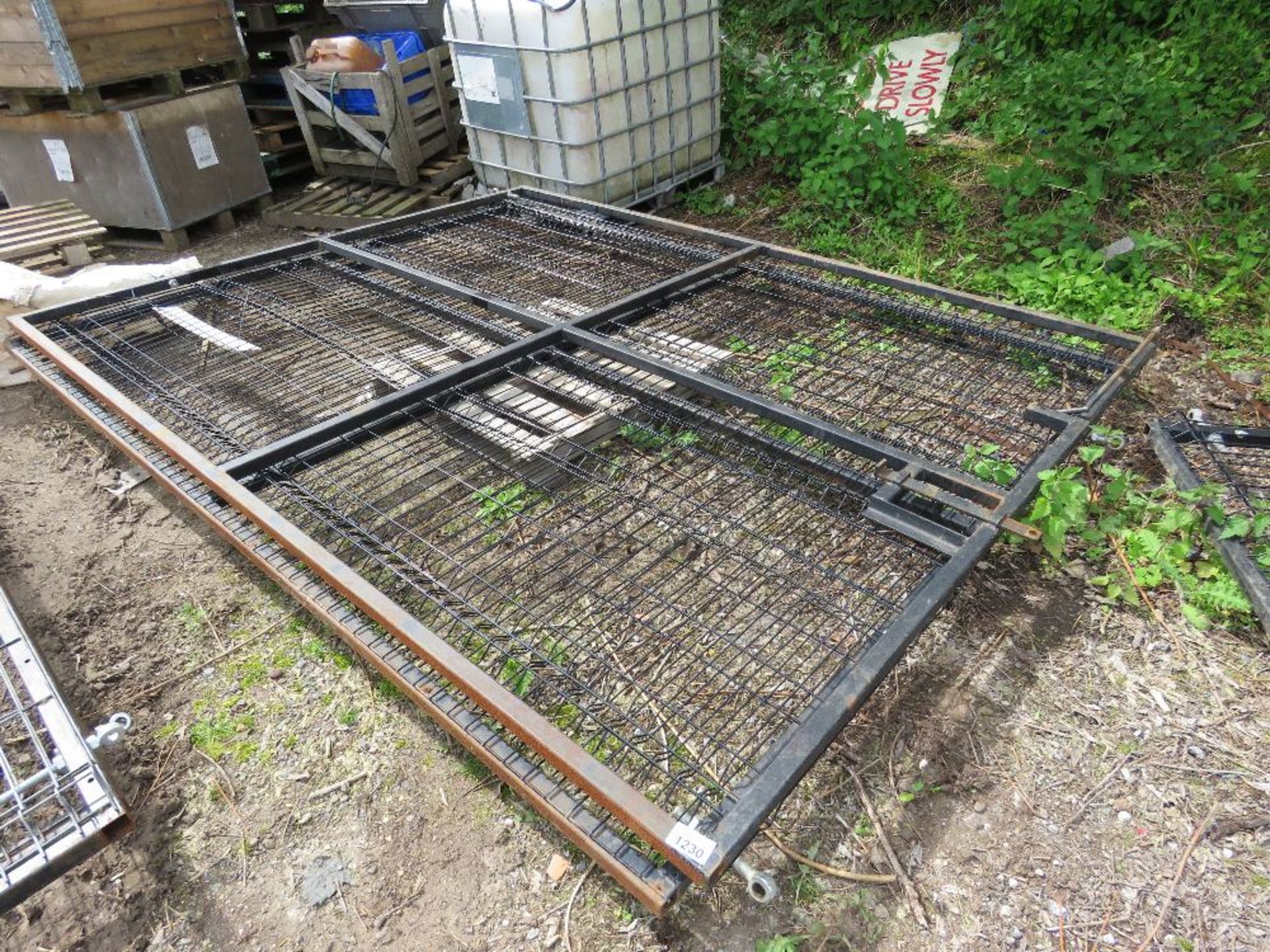 2 X HEAVY DUTY MESH COVERED YARD GATES, 2.35M HEIGHT X 3M WIDTH APPROX. THIS LOT IS SOLD UNDER T
