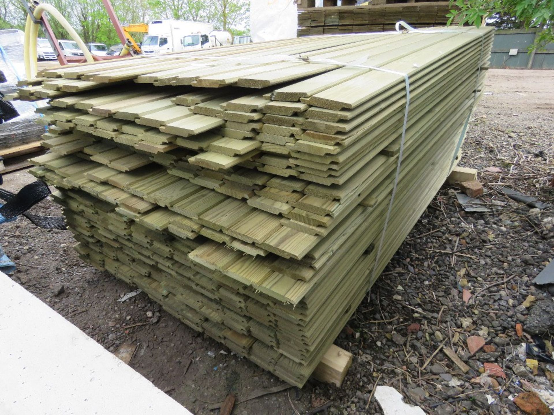 LARGE PACK OF PRESSURE TREATED SHIPLAP TYPE CLADDING TIMBER: MIXED SIZED 1.7M-1.9M LENGTH X 100MM WI