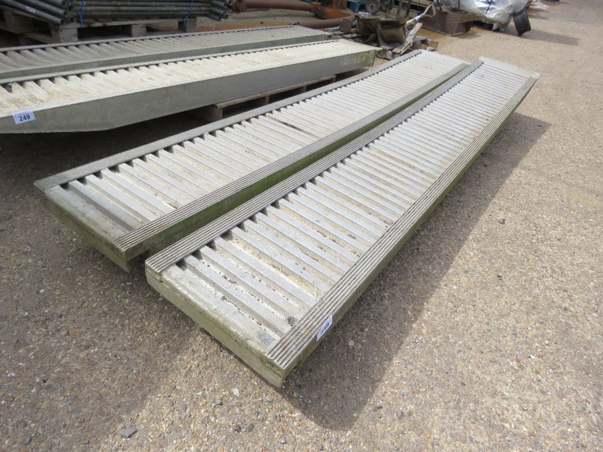 LARGE PAIR OF ALUMINIUM LOADING RAMPS 10FT LENGTH APPROX X 18" WIDTH APPROX.