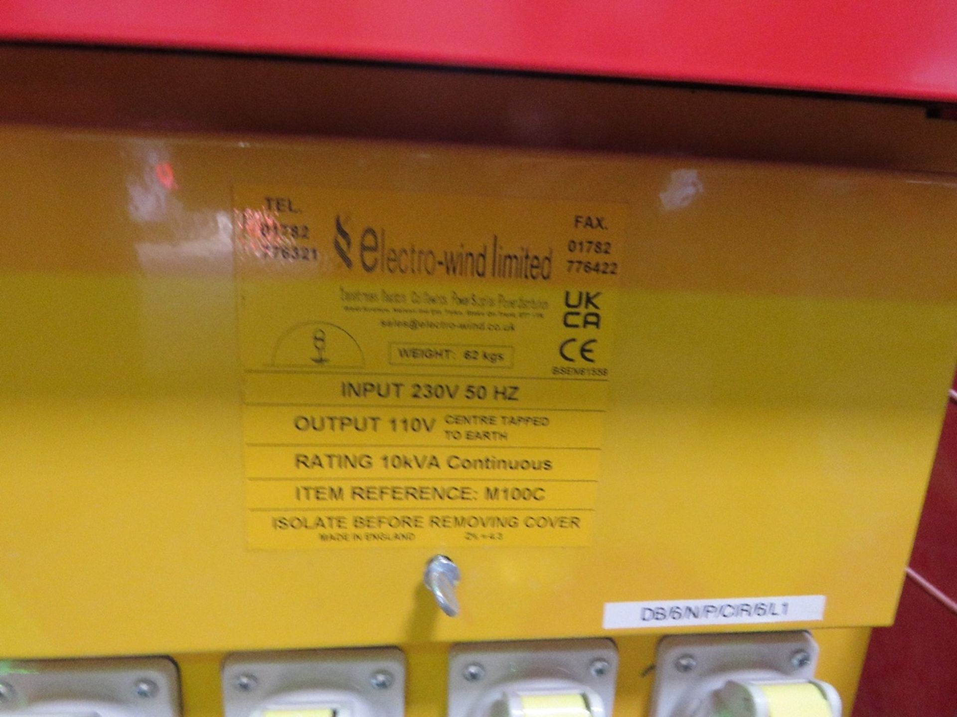 10KVA SITE TRANSFORMER, RED, 240VOLT INPUT, 110VOLT OUTPUT. SOURCED FROM COMPANY LIQUIDATION. THIS - Image 4 of 4