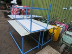 3 X METAL FRAMED WORK TABLES: 1.88M X 76CM WITH 90CM WORK HEIGHT APPROX. THIS LOT IS SOLD UNDER T