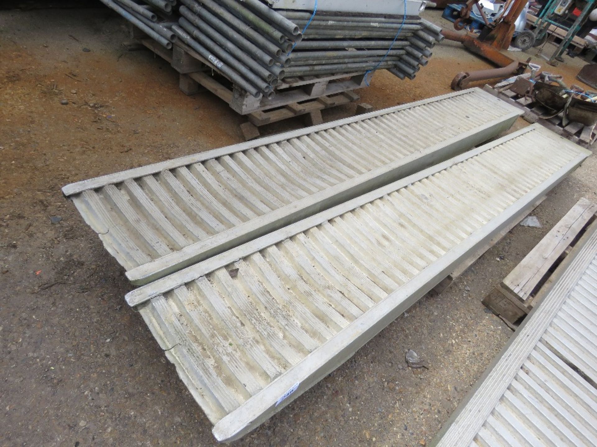 LARGE PAIR OF ALUMINIUM LOADING RAMPS 10FT LENGTH APPROX X 16" WIDTH APPROX.