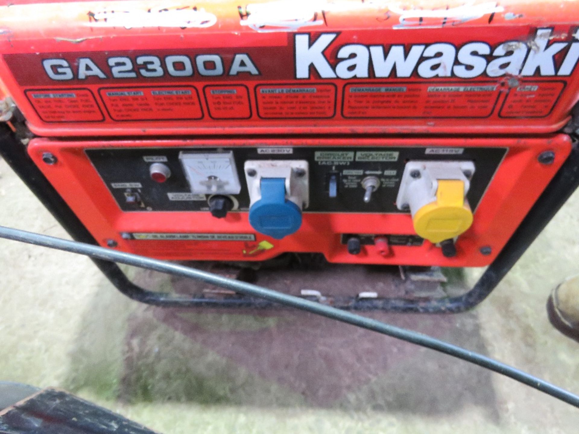 KAWASAKI GA2300A PETROL ENGINED GENERATOR. THIS LOT IS SOLD UNDER THE AUCTIONEERS MARGIN SCHEME,