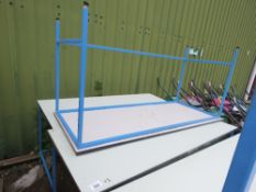 3 X METAL FRAMED WORK TABLES: 1.88M X 76CM WITH 90CM WORK HEIGHT APPROX. THIS LOT IS SOLD UNDER T