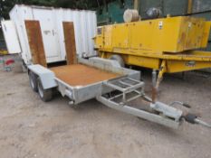 INDESPENSION HEAVY DUTY TWIN AXLED PLANT TRAILER, 1.7M X 3M BED SIZE APPROX. CHEQUER PLATE STEEL FLO