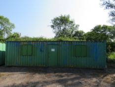 SECURE STEEL SITE OFFICE / CANTEEN, OPEN PLAN LAYOUT WITH KITCHEN AREA AT ONE END. 32FT LENGTH X 10