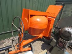 LISTER FLAT TOP ENGINED BELLE DIESEL CEMENT MIXER WITH HANDLE. THIS LOT IS SOLD UNDER THE AUCTION