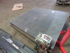 2 X PALLET WEIGHING PLATFORM SCALES WITH READER HEADS, CONDITION UNKNOWN. SOURCED FROM DEPOT CLEARAN