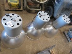 3 X ALUMINIUM CONE SHAPED BARN LIGHTS. THIS LOT IS SOLD UNDER THE AUCTIONEERS MARGIN SCHEME, THER