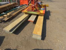 PALLET CONTAINING 5NO TRESTLES, SAFETY BARRIERS PLUS 6NO SCAFFOLD BOARDS. THIS LOT IS SOLD UNDER