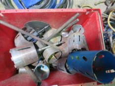 LARGE BOX OF CORE DRILL BITS AND SUNDRIES.