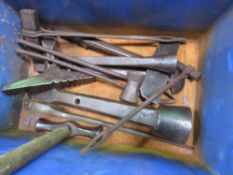 BOX OF BLACKSMITHS TOOLS: HAMMERS, SHAPING FORMS AND LASTS ETC. THIS LOT IS SOLD UNDER THE AUCTIO