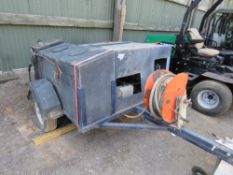 LOMBARDINI DIESEL ENGINED HOT WASH PRESSURE WASHER/JETTER WITH TWIN OUTLET HOSES. WHEN TESTED WAS SE